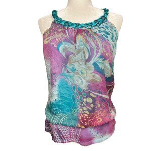 Vintage Y2K Micromesh Flowy Top Medium‎ Sleeveless Fairy Whimsigoth Grunge Boho